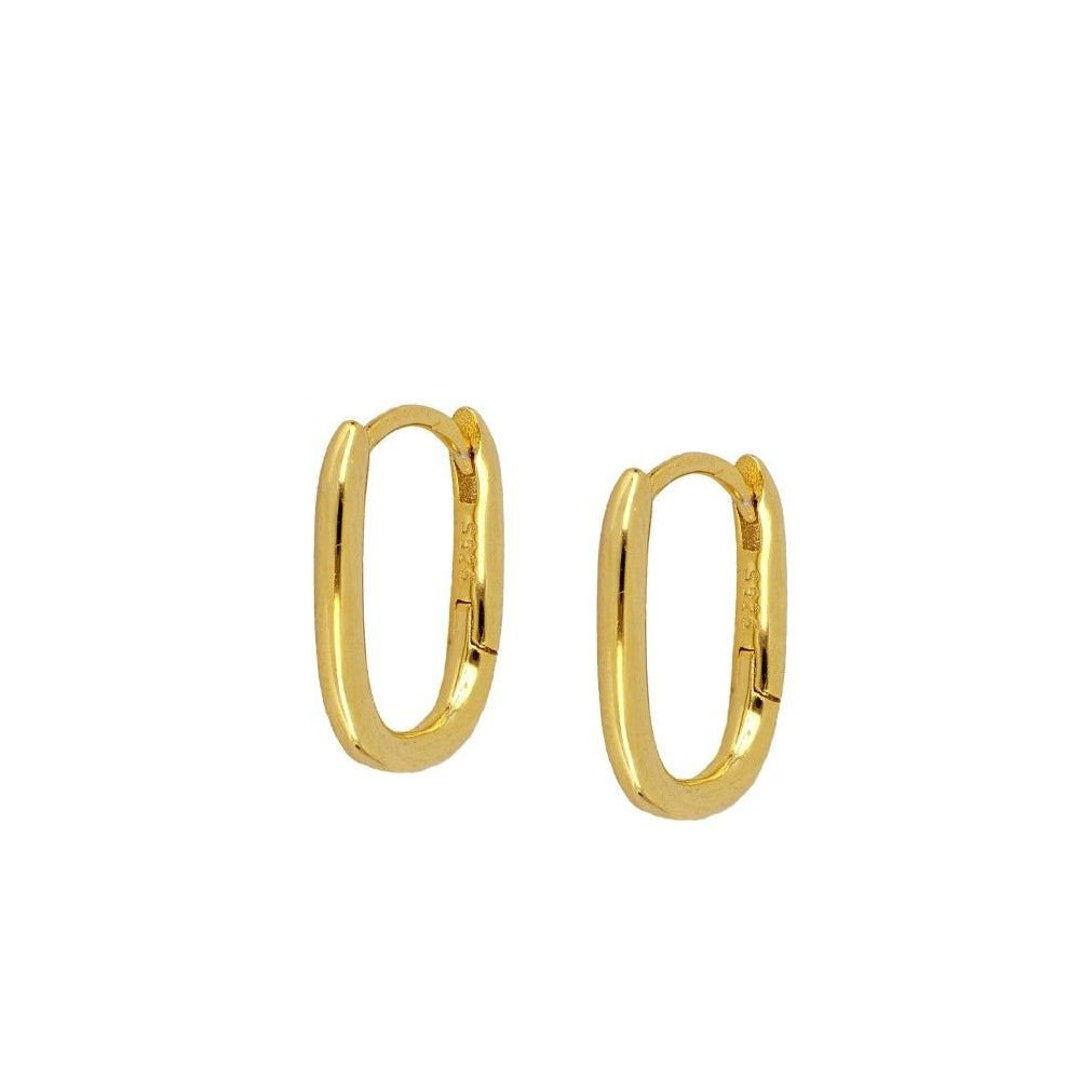 Oval Gold Hoops, Rectangular Gold Hoop Earrings, Gold Hoops, Silver ...
