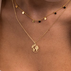 World map necklace, Globetrotter necklace, Gold map necklace, World necklace, map necklace, Medal necklace, Dainty necklace, Silver necklace