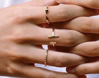 T bar open ring - Dainty ring - Bar ring - Gold bar ring - Minimalist ring - Silver Ring - Minimalist jewelry - Dainty jewelry - Boho ring