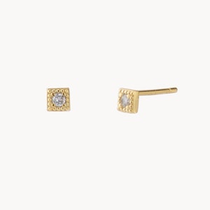Tiny studs - square earrings - cz earrings - cz studs - second hole earrings - second hole studs - gold small earrings -daily small earrings