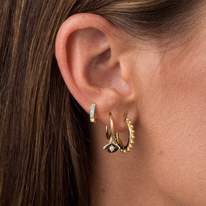 Eye charm gold hoops - Cz hoops earrings - Gold hoops - Dainty earrings - Eye hoop earrings - Huggie hoops - Minimal earrings -