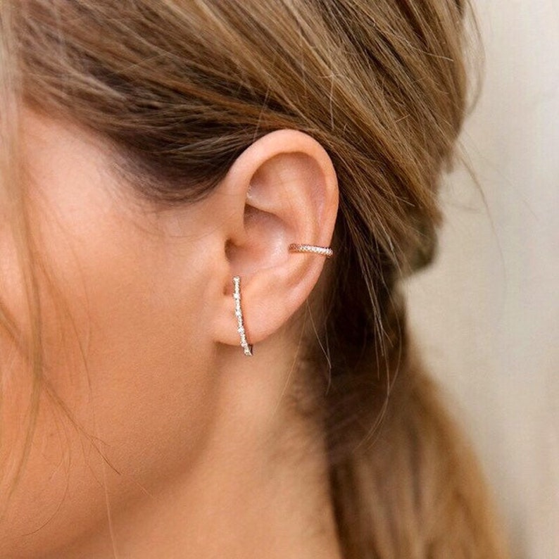 Cz Stud Lobe Cuff lobe Cuff Earrings Gold Stud Earrings Etsy