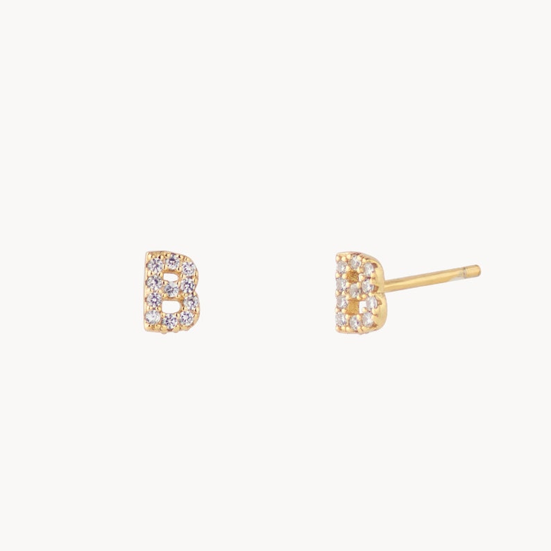 Initial cz stud earrings, Minimalist earring, Letter earrings, Initial earrings, Dainty cz earrings, Tiny cz letter earrings, Tiny stud image 5