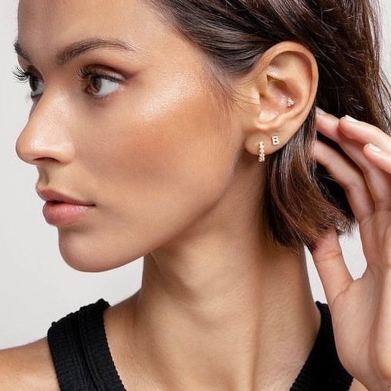 Initial cz stud earrings, Minimalist earring, Letter earrings, Initial earrings, Dainty cz earrings, Tiny cz letter earrings, Tiny stud image 2