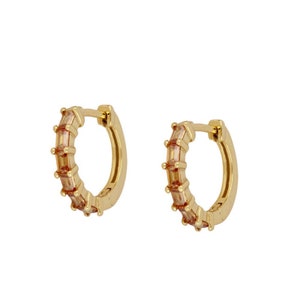 Cz gold hoops, Gemstone hoop earrings, Gold hoops, Silver hoops, Baguette hoops, Dainty hoops, Color baguette zirconia, Cz Hoops I-PEN1123 image 6