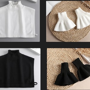 Off White, Black / Knit Fake Collar / Half Fake Collar / Off White Half Shirt Collar / Removable Fake Collar B662(K)