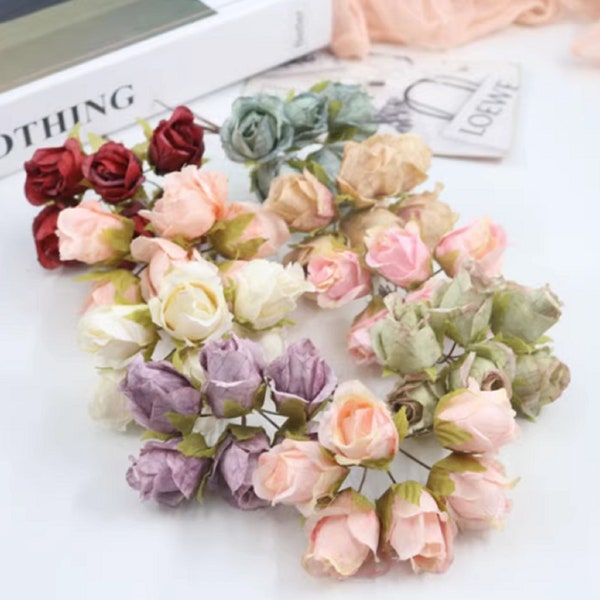 30 Pcs / 3cm / Mini Artificial Flowers Buds, Silk Rose, Wedding Bouquet Wreath Corsage DIY SF015