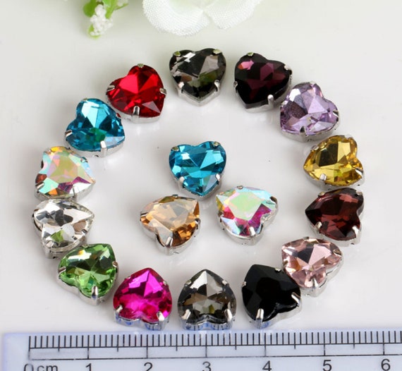 50pcs Sew On rhinestone 10mm heart crystal cabochons cut glass diy dress making