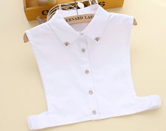 White Colour Rhinestone Fake Collar / Cotton Crystal Half Fake Pointed Collar / Crystal Half Shirt Collar / Removable Fake Collar B167(M)