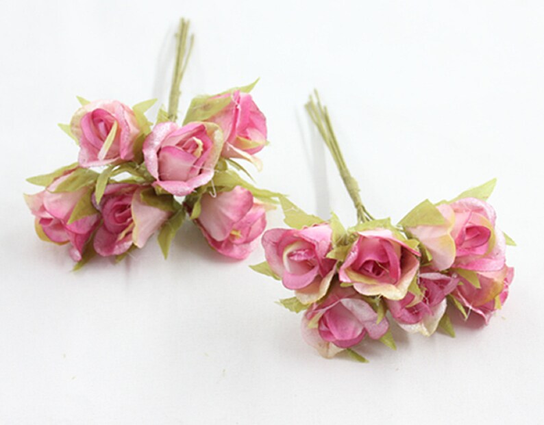 30 Pcs x 2cm Mini Artificial Flowers Silk Rose Buds with Stem Etsy