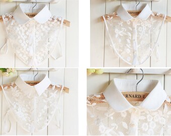 Off White / Fake Lace Collar / Cotton Half Fake Dickie Collar / Half Shirt Collar / Removable Fake Collar B86(E)