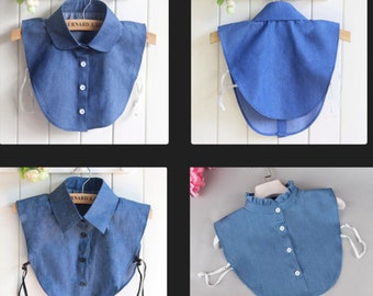 Blue Fake Collar / Cotton Half Stand Fake Collar / Half Shirt Collar / Removable Fake Collar B172(E)