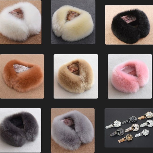 55cm / Faux Fur Collar for Women, Winter Faux Fur Collar Scarf, Removable Collar, Attachable Collar B702(S)