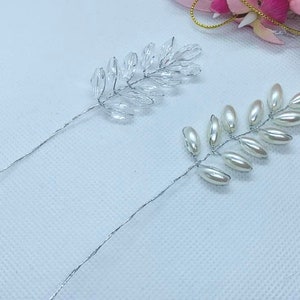 5 Stems x Crystal Bead Leaf Spray, Wedding Craft, Acrylic Pearl Flower Bead Sprays, Acrylic Beads, Pearl Beads, Wedding Picks FS20