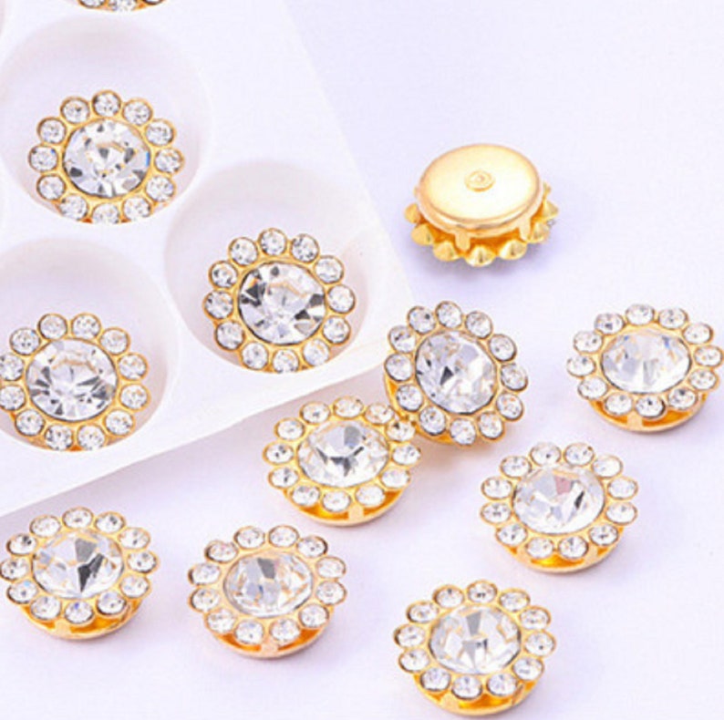 20 Pcs X 10mm 12mm Gold Sew on Rhinestone Flower Gold Etsy UK