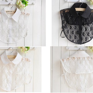 Off White, Black / Fake Lace Collar / Lace Half Fake Stand Collar / Half Shirt Collar / Removable Fake Collar B1 (E)