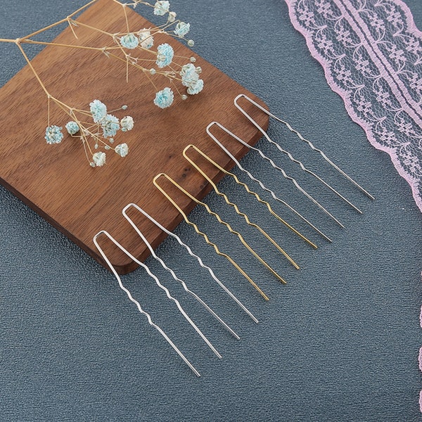 40 pcs/6,5 cm/Épingles à cheveux argentées en forme de U, Barrettes dorées, Pics de épingles à cheveux de mariée, Épingles à cheveux unies DIY