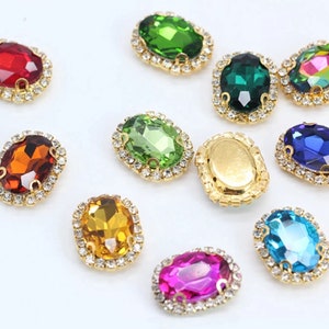 10 Pcs / 18 x 22mm / Gold Base Sew On Oval Crystal, Flat Back Rhinestone with Claws, Crystal Diamante Embellishment S12G (18x22mm)