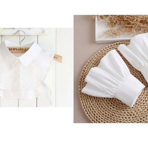 39cm, 45cm / Pure White Fake Collar / Cotton Half Fake Collar / Pure White Cotton Wrist Cuffs / Removable Fake Collar B613(E)