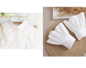 39cm, 45cm / Pure White Fake Collar / Cotton Half Fake Collar / Pure White Cotton Wrist Cuffs / Removable Fake Collar B613(E)
