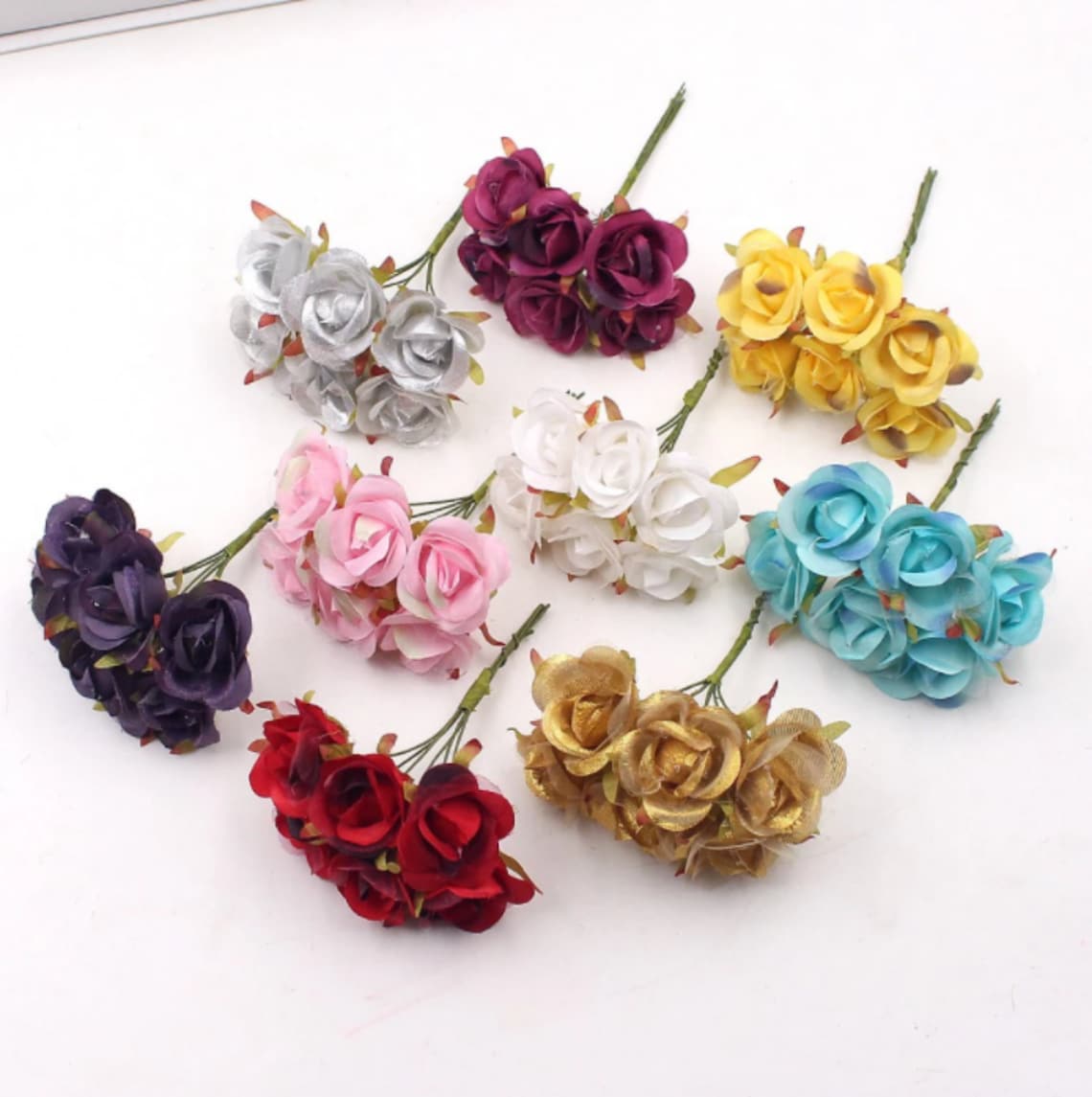 30 Pcs / 3cm / Mix Mini Artificial Flowers Silk Rose With Stem Etsy