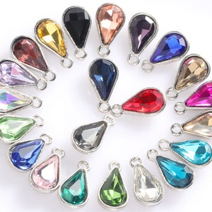 10 pcs / 8 x13mm / Silver base Teardrop Glass crystal, Earrings Accessories, Necklace Pendant, Bracelet Charm,  Jewellery Making DIY P044S