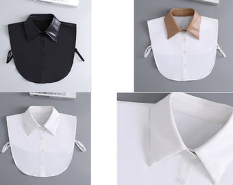 Off White, Black / leatherette Fake Collar / Chiffon Half Fake Collar / Half Shirt Collar / Removable Fake Collar B639(K)