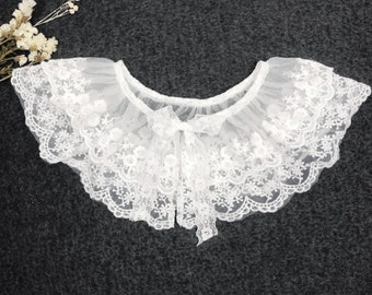 45cm, 52cm / Off White / Double Layers Lace Fake Collar, Lace Collar, Faux Col Amovible, Collier Amovible, Faux Col B647(W)