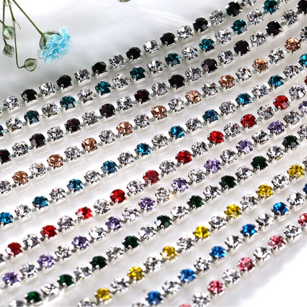 1 Meter / 2.5mm / Rhinestone Diamante Chain DIY Crystal Trim, Diamante Chain, Show on Glass Bead, Hair Accessories, Cake Banding C22