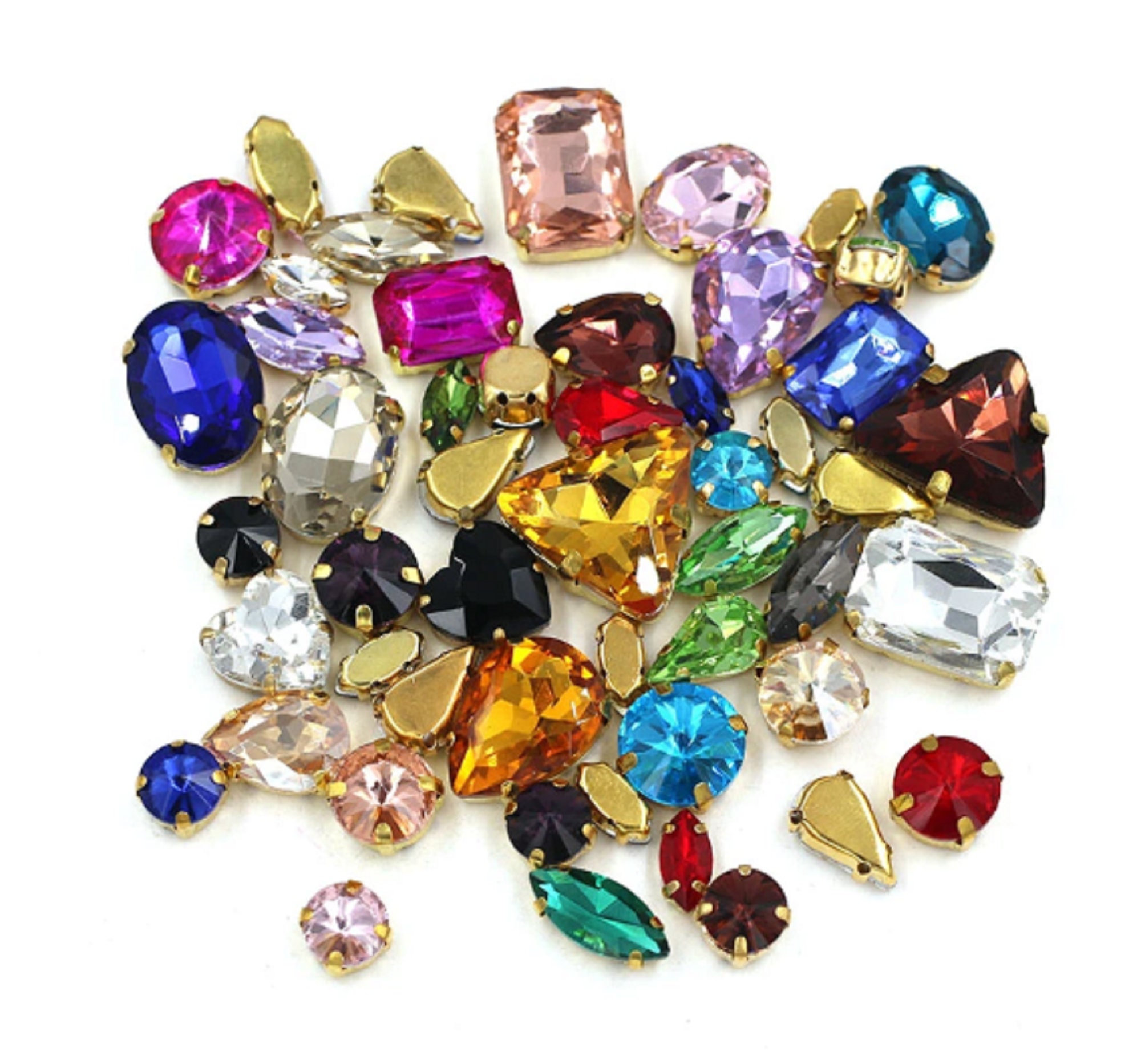  460 Pieces Sew on Rhinestones Glass Sewing Claw Gemstones and  Crystals Metal Back Prong Setting Sewing Rhinestones for Clothes DIY Crafts  Clothes Shoes Bag (Mixed Color)