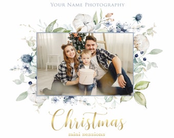 Christmas mini session template, Holiday Mini Session Template, Christmas Photography Marketing, Blue winter, instant download