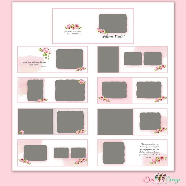 Girl Photobook Template Photoshop Album Template, Flower template,  Romantic, Newborn, Baby Girl Photobook, Baby album template