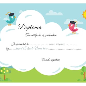Primary school diploma,diploma kindergarten, certificate of graduation
