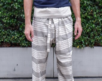 Thai modern wrap pants⎪soft, comfortable, adjustable, light cotton yoga meditation clothing or pajamas⎪loose ethnic Shan fisherman trousers