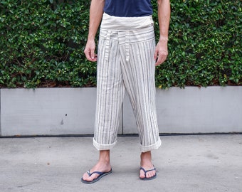 Reversible Thai wrap pants⎪comfortable, adjustable, light cotton yoga & meditation clothing or pajamas⎪loose ethnic Shan fisherman trousers