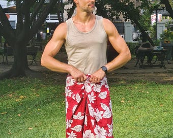 Longyi de lino y algodón para hombre⎜ ISLAND Pareo de playa cómodo Pareo minimalista de estilo moderno Sarong Birmania India Bali ropa de pareo Izar