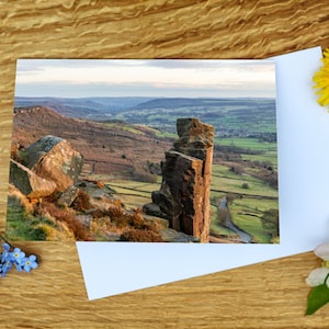 The Pinnacle Rock on Curbar Edge A6-wenskaart en canvasafdruk