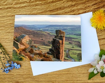 The Pinnacle Rock on Curbar Edge A6 Greeting Card and Canvas Print