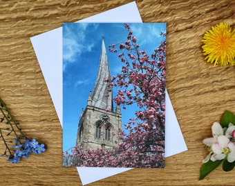 St Marys Crooked Spire, Chesterfield Peak District A6 Greeting Card and Canvas Print