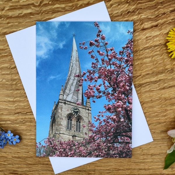 St Marys Crooked Spire, Chesterfield Peak District A6 Greeting Card and Canvas Print
