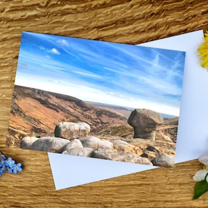 Grindsbrook Clough op Kinder Scout, Peak District, A6-wenskaart en canvasafdruk