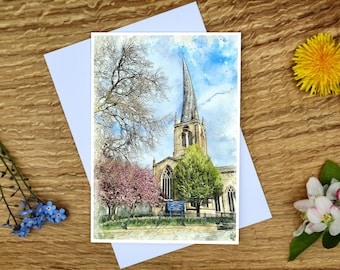 Crooked Spire Church Greeting Card: Chesterfield Canvas Print