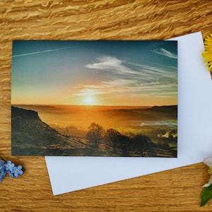 Sunset at Curbar Gap, A6-wenskaart Peak District en canvasafdruk