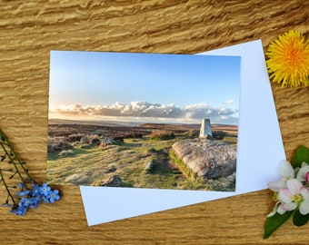 The Trig Point on White Edge, Peak District-wenskaart 5 x 7 inch en canvasafdruk