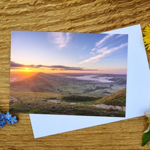 Carte de voeux Hope Valley depuis Great Ridge, Peak District 5 x 7 pouces et impression sur toile