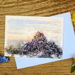 Cairn sur Eyam Moor, carte de vœux Peak District 5"x7" et impression sur toile