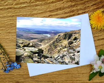 View over Kinder Reservoir from Kinder Downfall, Peak District Greeting Card and Canvas Print