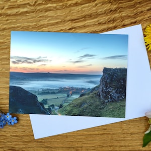 Mist Below Winnats Pass, carte de voeux Peak District 5 x 7 pouces et impression sur toile
