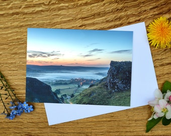 Mist Below Winnats Pass, Peak District Greetings Card 5"x7" and Canvas Print