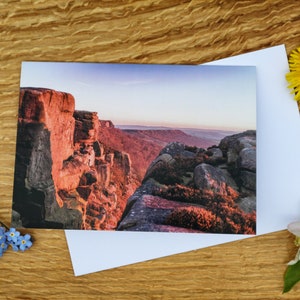 Curbar Rocks Zonsondergang, Peak District A6 Wenskaart en Canvas Print